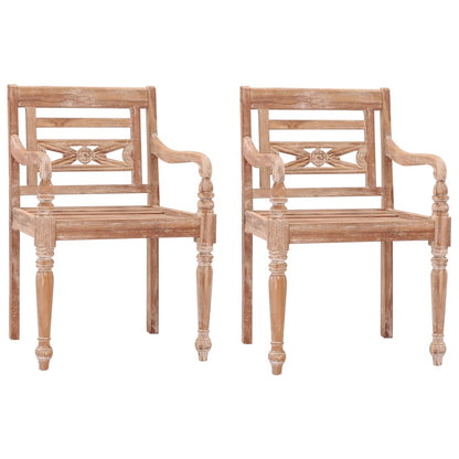 Sedie Batavia 2 pz Bianco Slavato in Legno Massello di Teak
