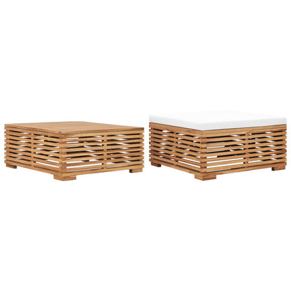 Set Tavolino e Poggiapiedi da Giardino Cuscino Crema in Teak
