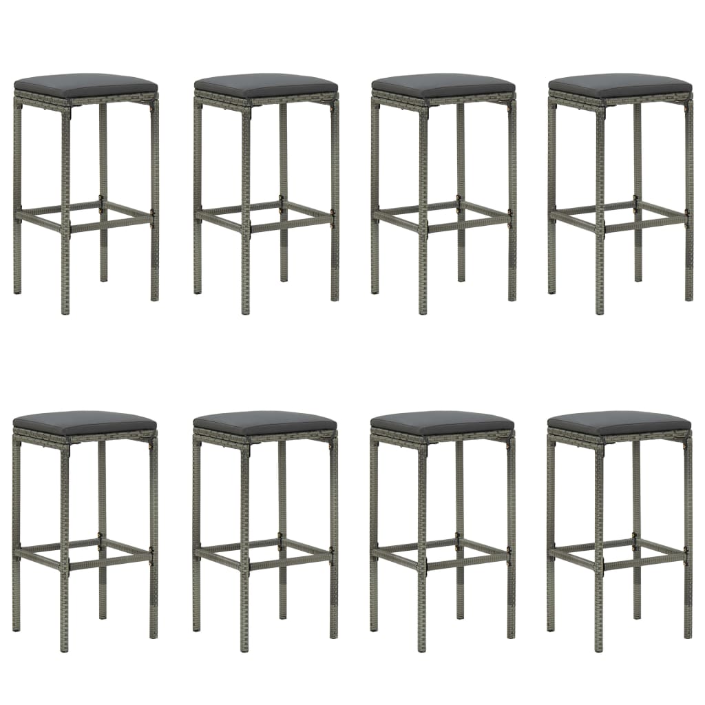 Set da Bar da Giardino 9 pz con Cuscini in Polyrattan Grigio