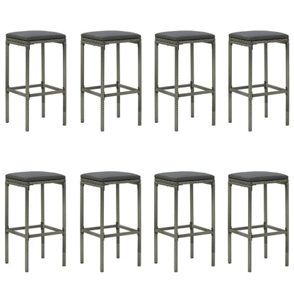 Set da Bar da Giardino 9 pz con Cuscini in Polyrattan Grigio