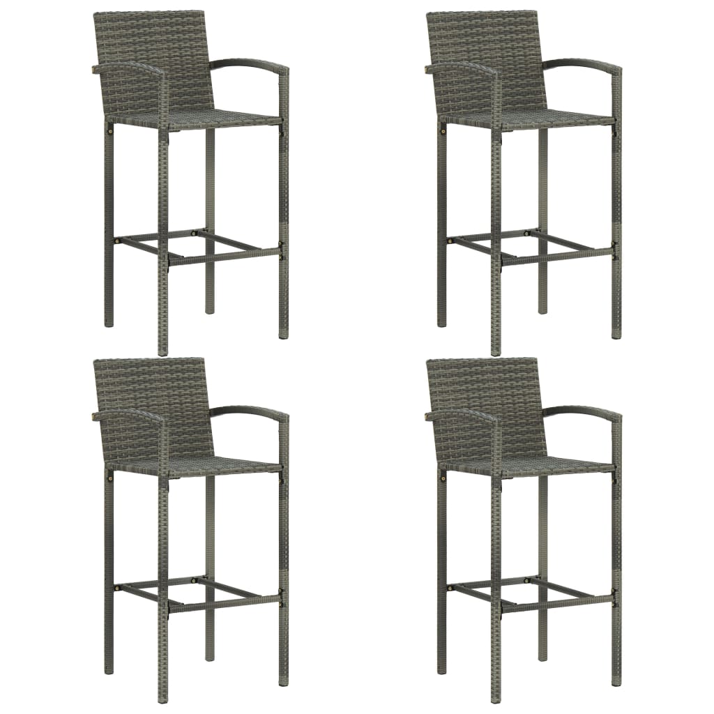 Set Bar da Giardino 5 pz con Braccioli in Polyrattan Grigio