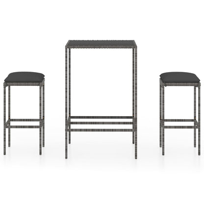 Set da Bar da Giardino 3 pz con Cuscini in Polyrattan Grigio