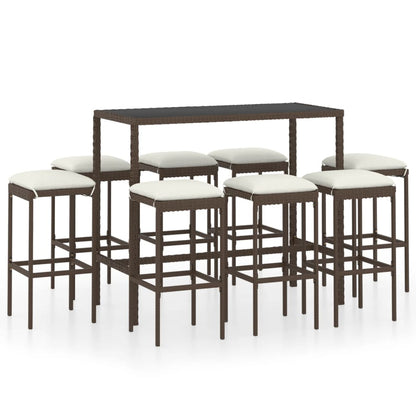 Set da Bar da Giardino 9 pz con Cuscini in Polyrattan Marrone