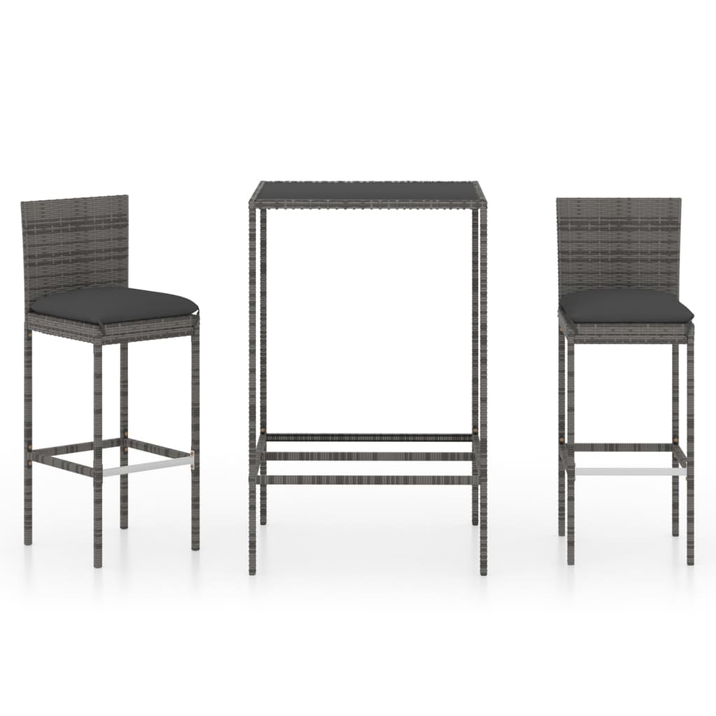 Set da Bar da Giardino 3 pz con Cuscini in Polyrattan Grigio