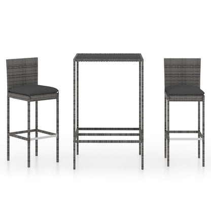 Set da Bar da Giardino 3 pz con Cuscini in Polyrattan Grigio