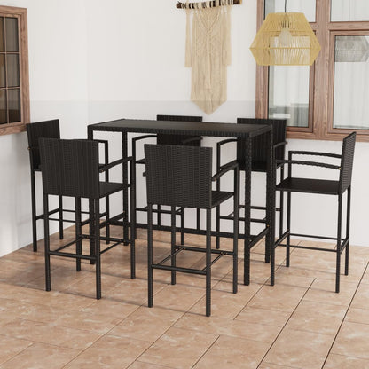 Set Bar da Giardino 7 pz in Polyrattan Nero