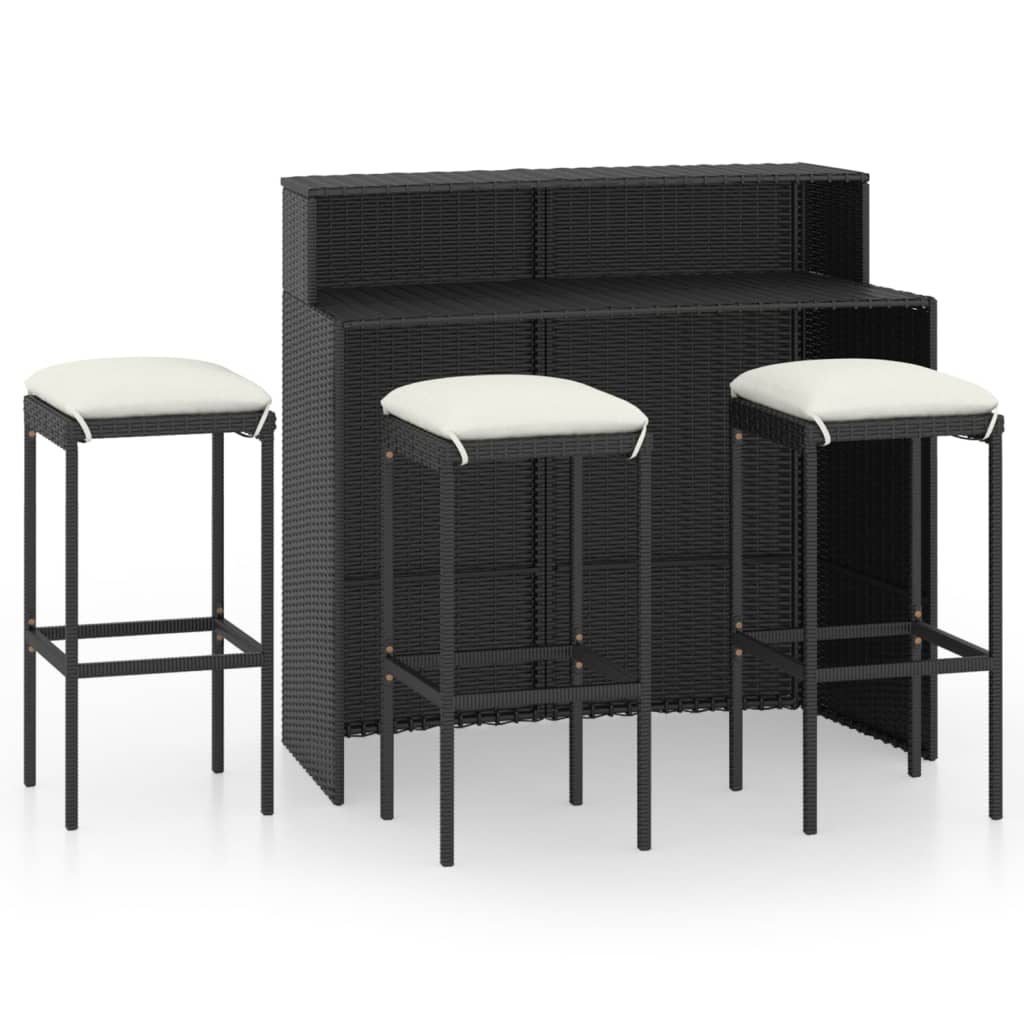 Set Bar da Giardino 4 pz con Cuscini Nero