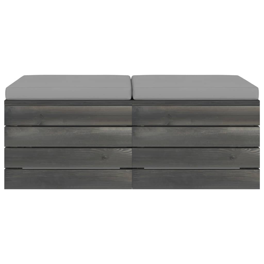 Pouf da Giardino su Pallet 2 pz con Cuscini in Massello di Pino