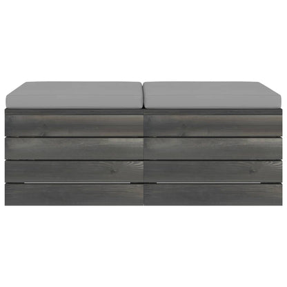 Pouf da Giardino su Pallet 2 pz con Cuscini in Massello di Pino
