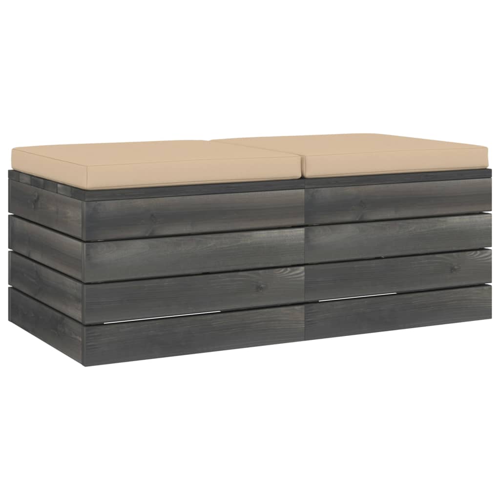 Pouf da Giardino su Pallet 2 pz con Cuscini in Massello di Pino