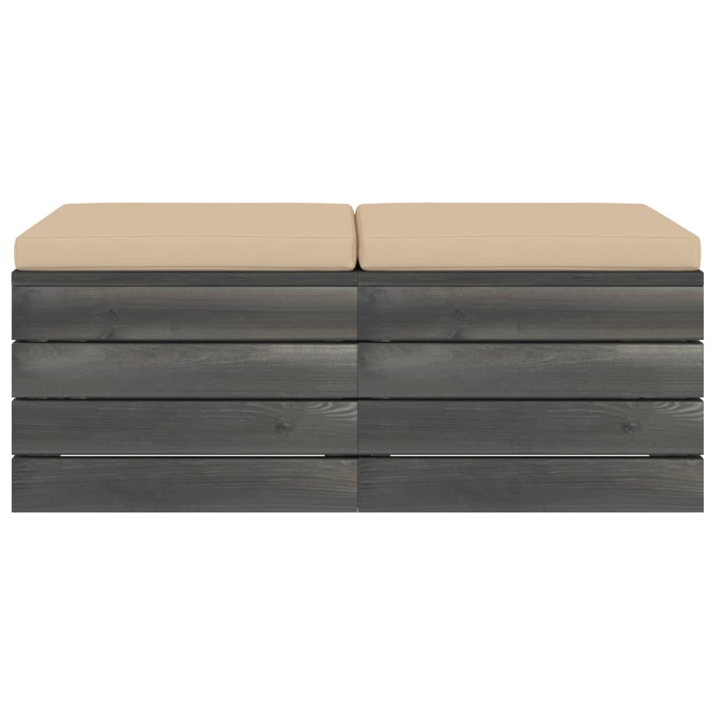 Pouf da Giardino su Pallet 2 pz con Cuscini in Massello di Pino