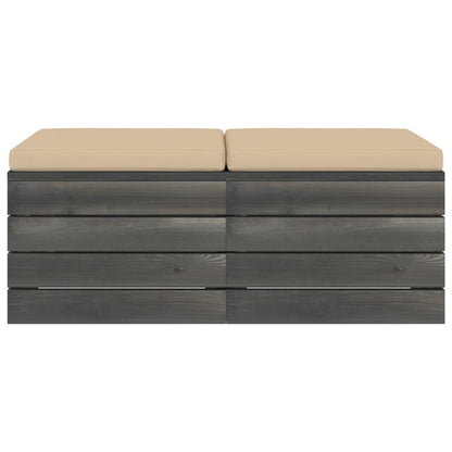 Pouf da Giardino su Pallet 2 pz con Cuscini in Massello di Pino