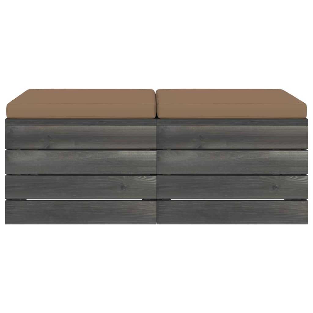 Pouf da Giardino su Pallet 2 pz con Cuscini in Massello di Pino