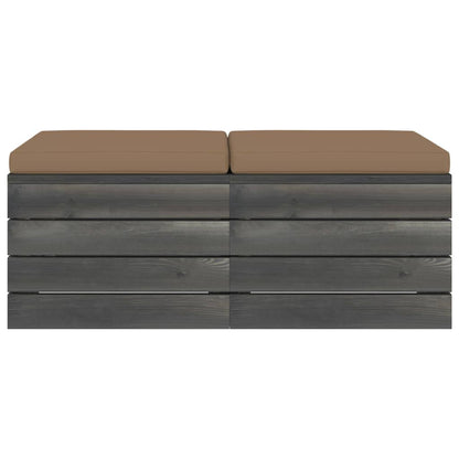Pouf da Giardino su Pallet 2 pz con Cuscini in Massello di Pino