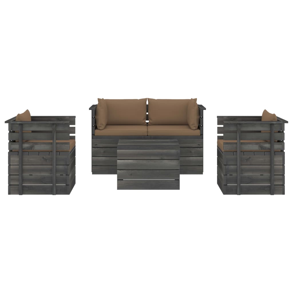 Set Divani da Giardino su Pallet 5 pz con Cuscini Massello Pino