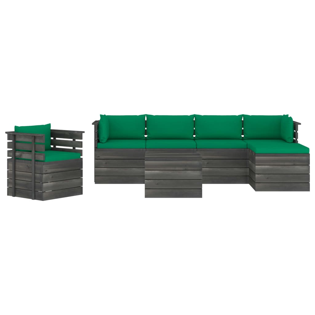 Set Divani da Giardino su Pallet 7 pz con Cuscini Massello Pino