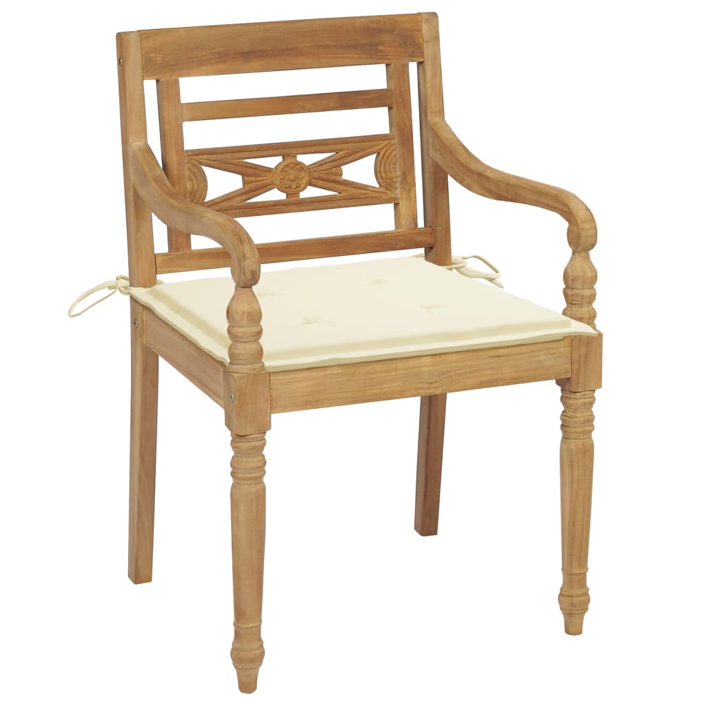 Sedie Batavia 2 pz con Cuscini Crema in Massello di Teak