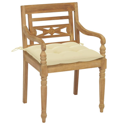 Sedie Batavia 2 pz con Cuscini Bianco Crema in Massello di Teak