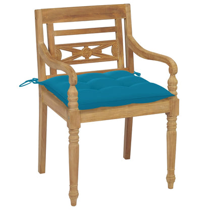 Sedie Batavia 2 pz con Cuscini Azzurri in Massello di Teak