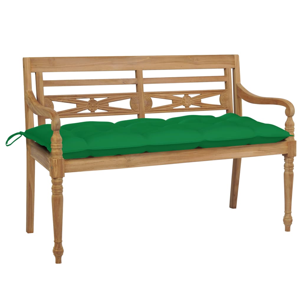 Panca Batavia con Cuscino Verde 120 cm in Massello di Teak