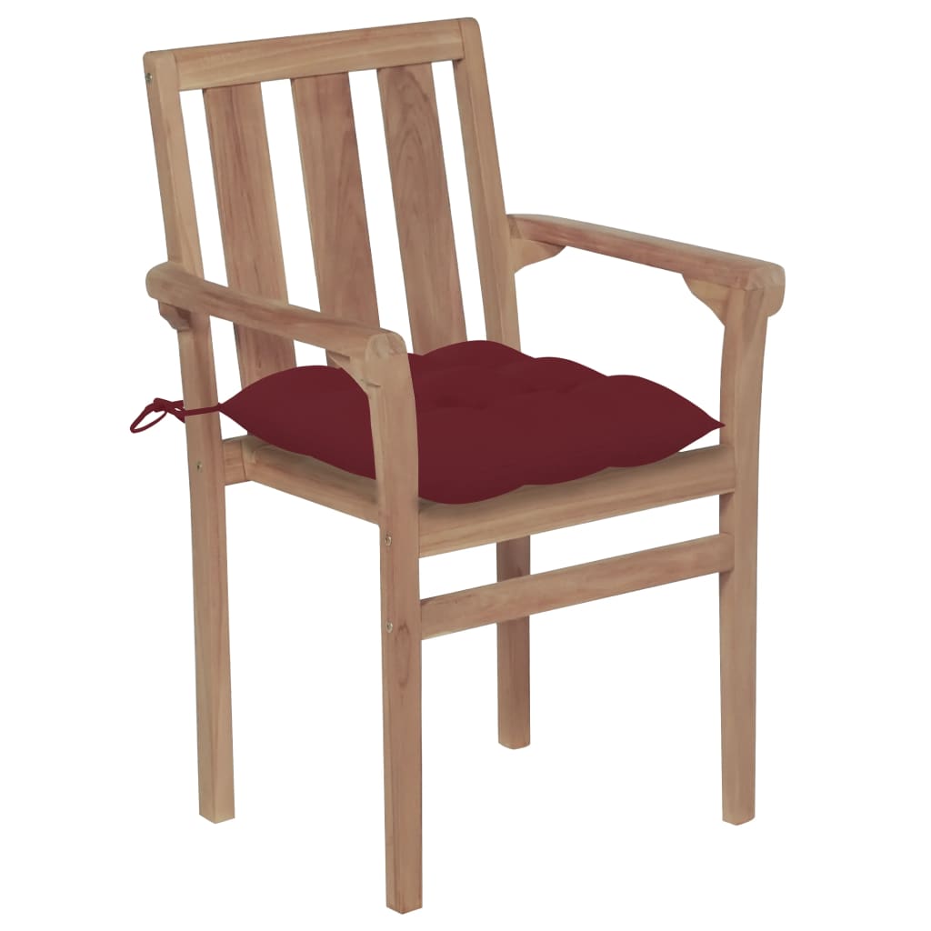 Sedie da Giardino 2 pz con Cuscini Rosso Vino Massello di Teak