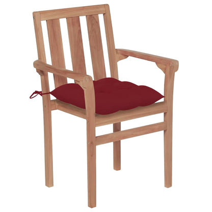 Sedie da Giardino 2 pz con Cuscini Rosso Vino Massello di Teak