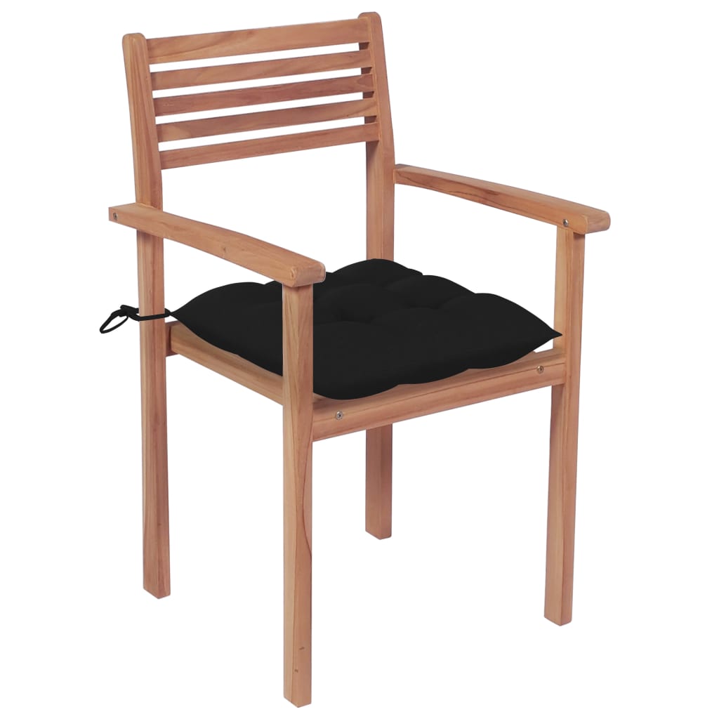 Sedie da Giardino 2 pz con Cuscini Neri Massello di Teak