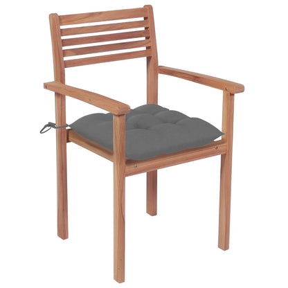 Sedie Giardino 4 pz con Cuscini Grigi in Massello di Teak