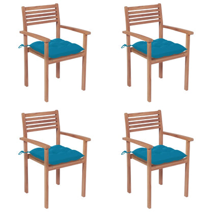 Sedie da Giardino 4 pz con Cuscini Azzurro in Massello di Teak