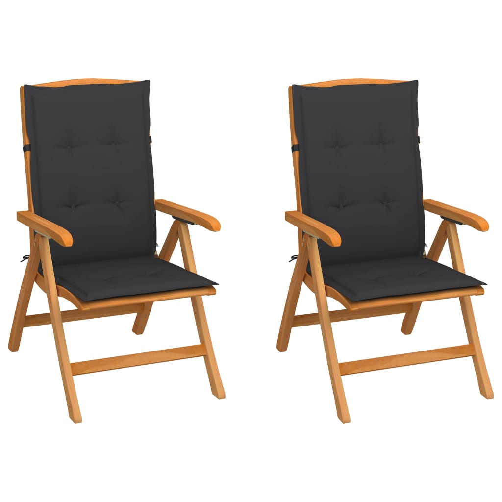 Sedie Giardino 2 pz con Cuscini Antracite in Massello di Teak