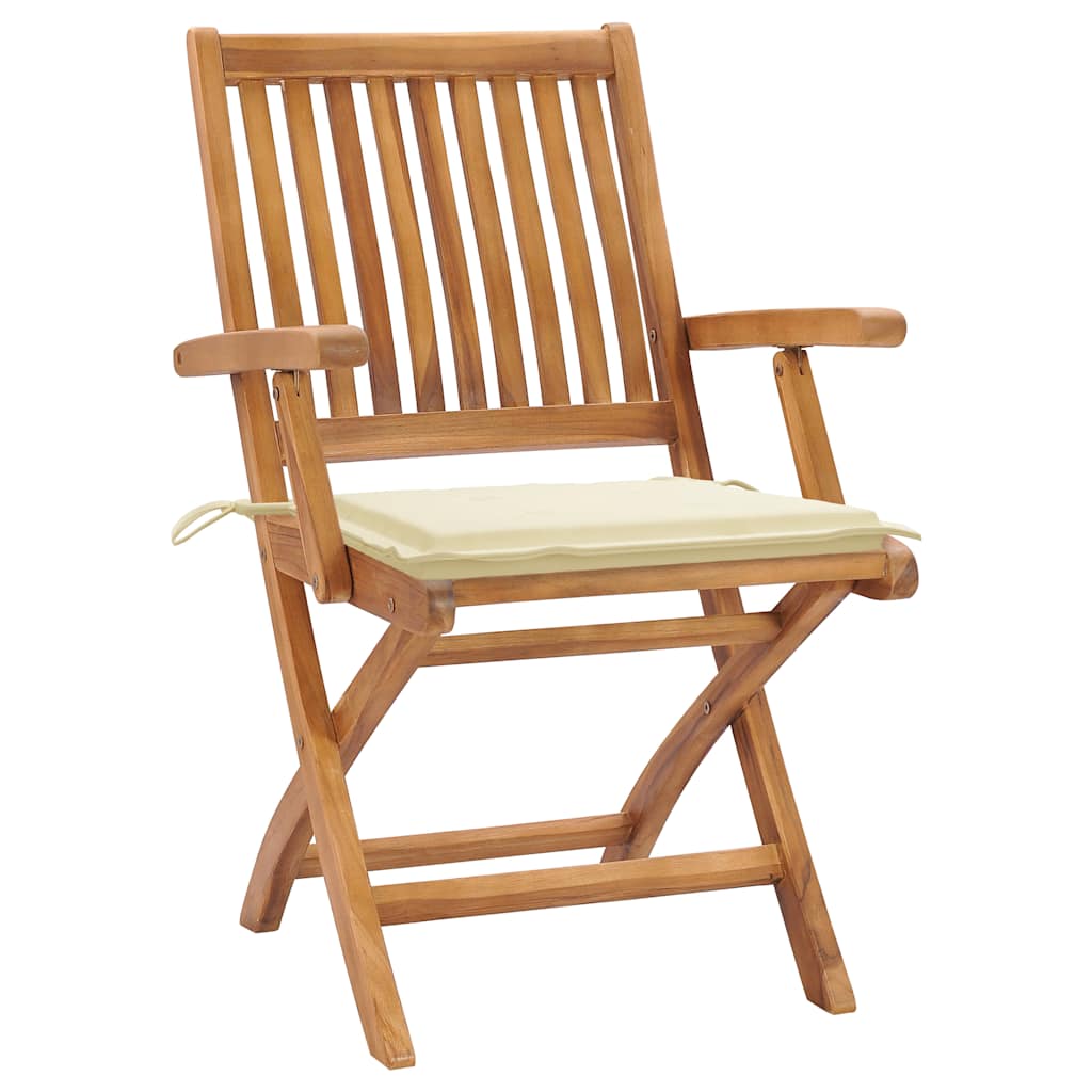 Sedie da Giardino 2 pz con Cuscini Crema in Massello di Teak