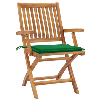 Sedie da Giardino 2 pz con Cuscini Verdi in Massello di Teak