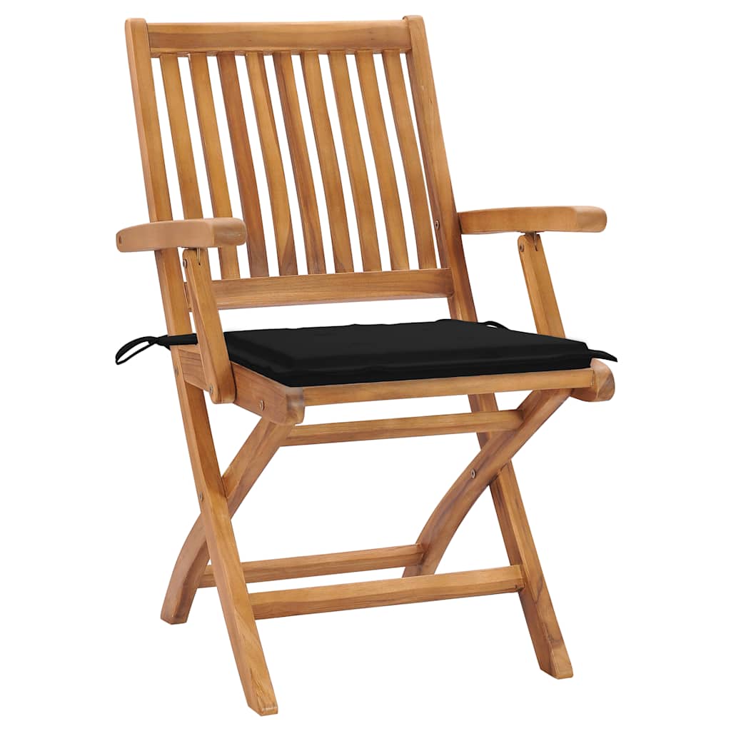 Sedie da Giardino 2 pz con Cuscini Neri in Massello di Teak