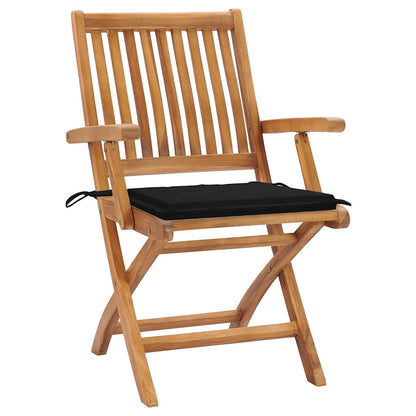 Sedie da Giardino 2 pz con Cuscini Neri in Massello di Teak