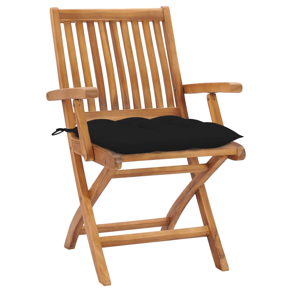 Sedie da Giardino 2 pz con Cuscini Neri in Massello di Teak
