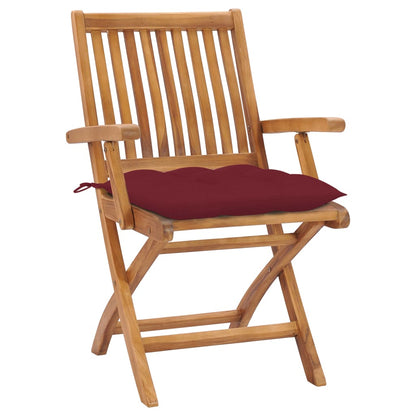 Sedie da Giardino 2 pz con Cuscini Rosso Vino Massello di Teak