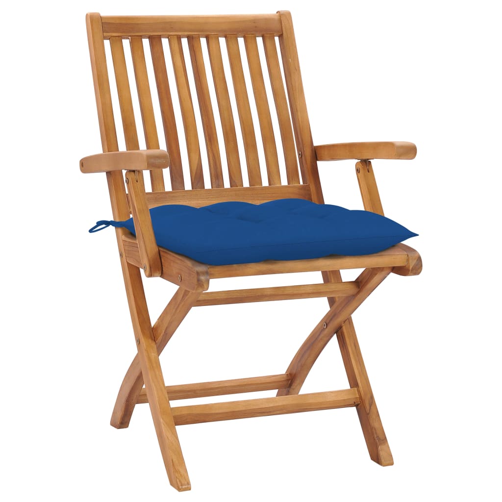 Sedie da Giardino 2 pz con Cuscini Blu in Massello di Teak