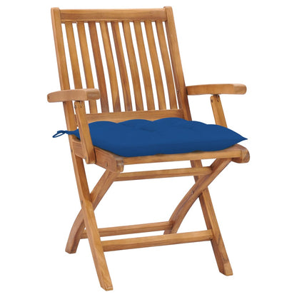 Sedie da Giardino 2 pz con Cuscini Blu in Massello di Teak