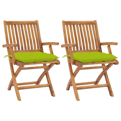 Sedie Giardino 2 pz e Cuscini Verde Brillante Massello di Teak