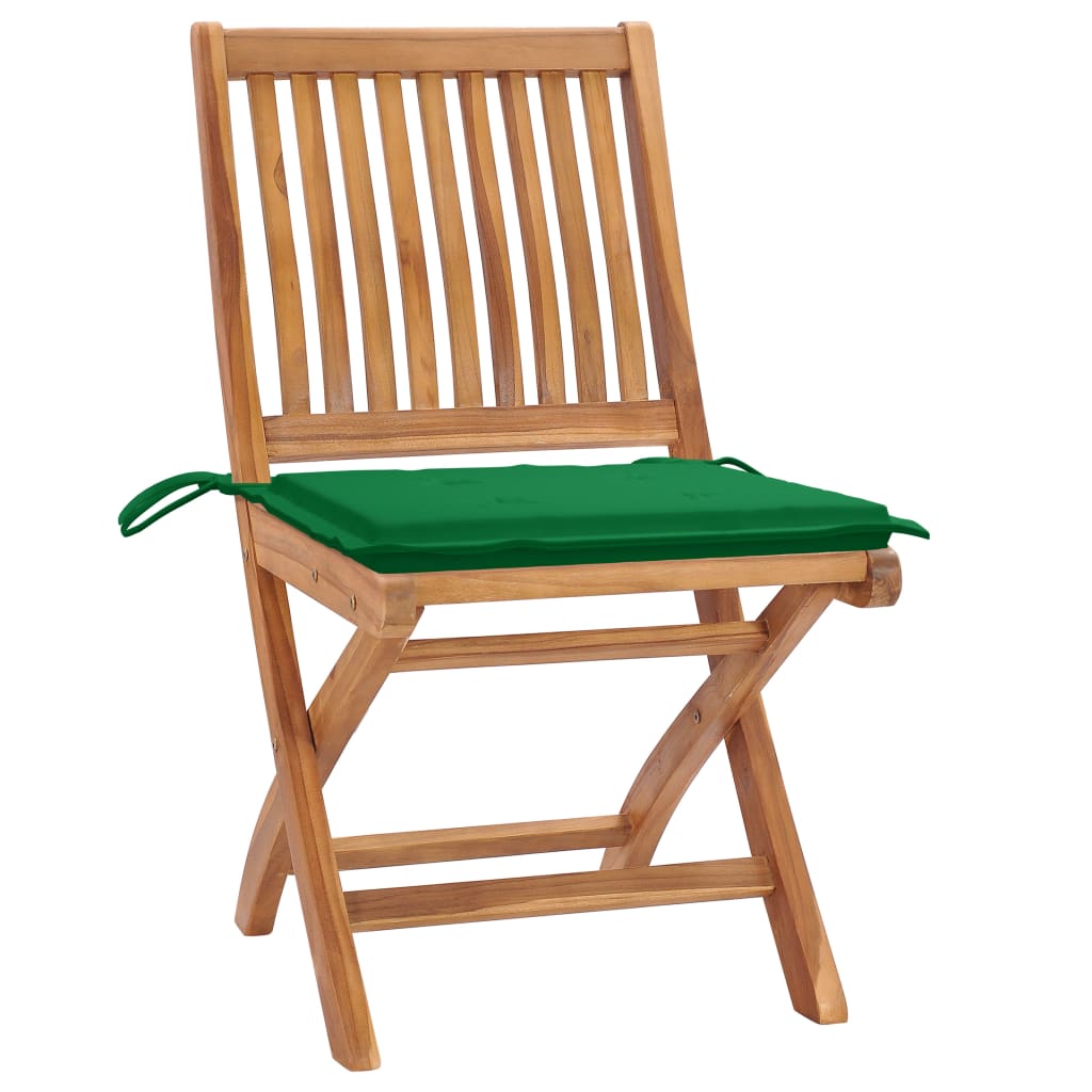 Sedie da Giardino 2 pz con Cuscini Verdi in Massello di Teak