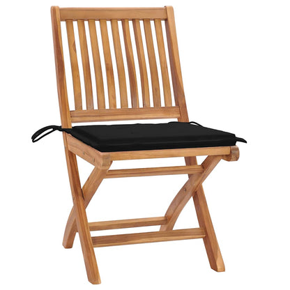 Sedie da Giardino 2 pz con Cuscini Neri in Massello di Teak