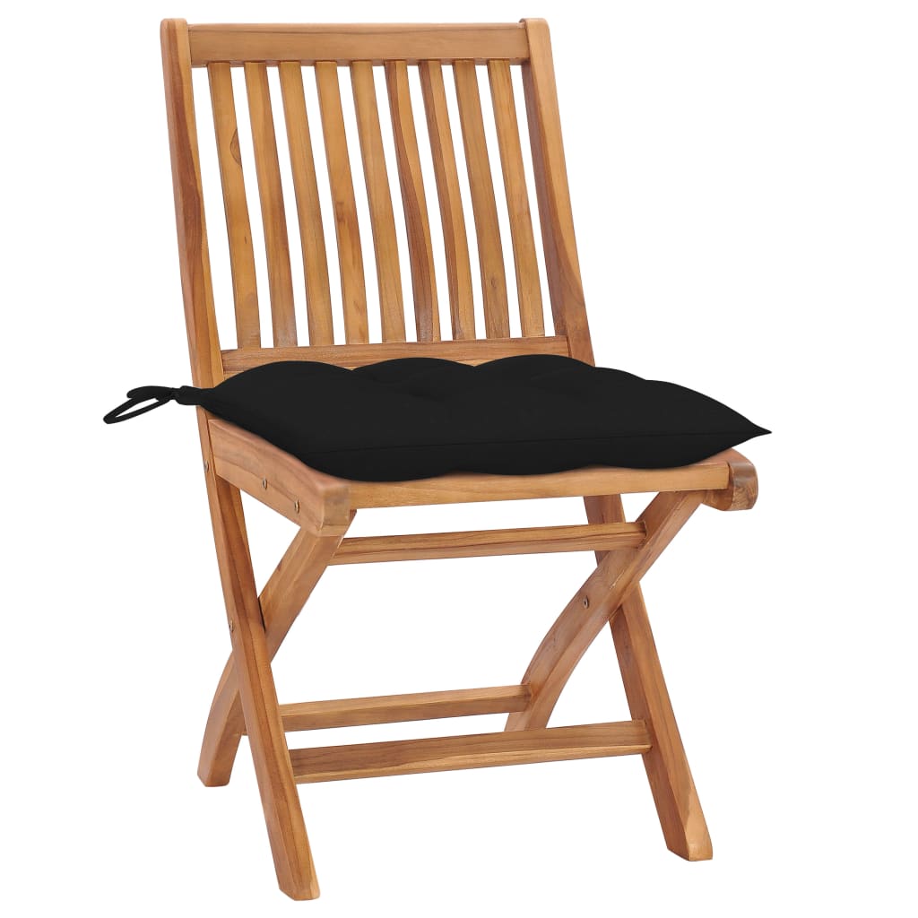 Sedie da Giardino 2 pz con Cuscini Neri in Massello di Teak