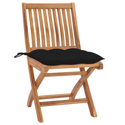 Sedie da Giardino 2 pz con Cuscini Neri in Massello di Teak