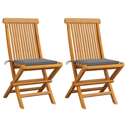 Sedie da Giardino con Cuscini Grigi 2 pz in Massello di Teak
