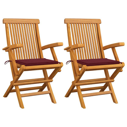 Sedie Giardino con Cuscini Rosso Vino 2 pz Legno Massello Teak