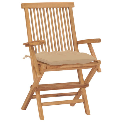 Sedie da Giardino 2 pz con Cuscini Beige Legno Massello di Teak