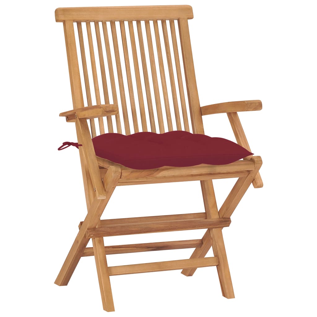 Sedie Giardino 2 pz con Cuscini Rosso Vino Legno Massello Teak
