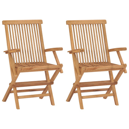 Sedie da Giardino 2 pz con Cuscini Blu Legno Massello di Teak