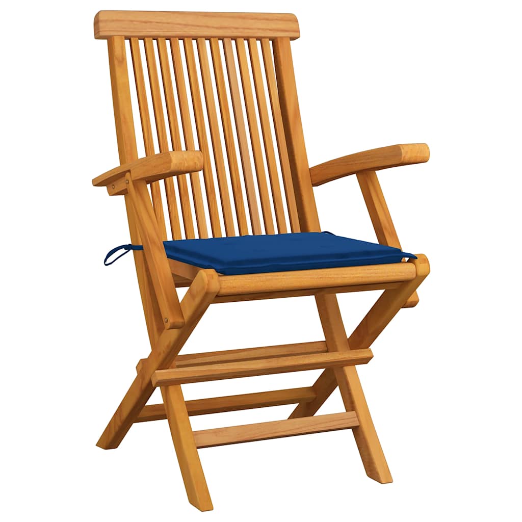 Sedie da Giardino con Cuscini Blu Reale 3pz Legno Massello Teak