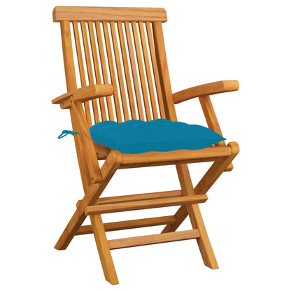 Sedie da Giardino con Cuscini Azzurri 3 pz Legno Massello Teak